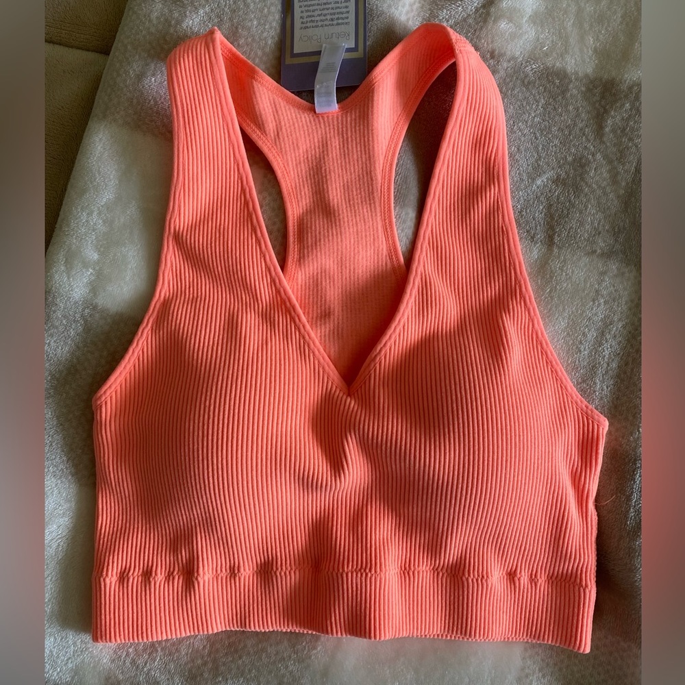 NWT Zenana Neon Coral Ribbed Razorback Brami size s/m